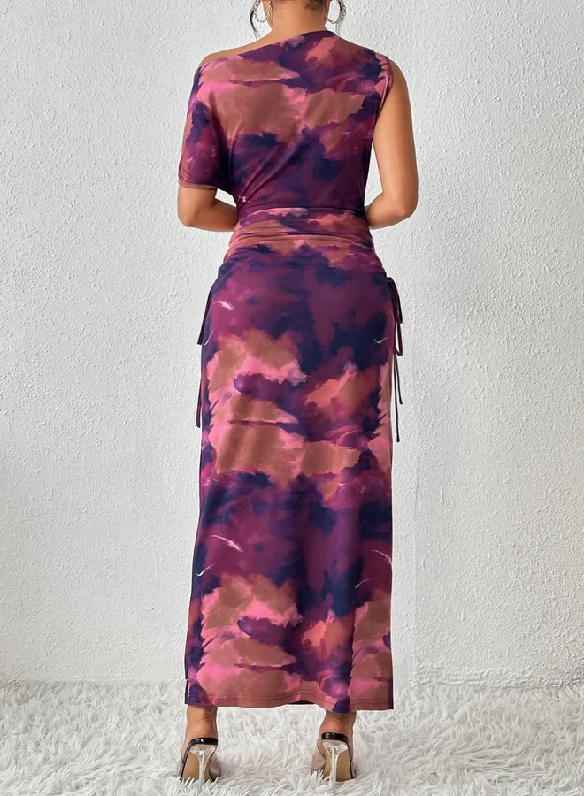 Take Two Take Two Dye Tie Print One Shoulder Maxi Dress