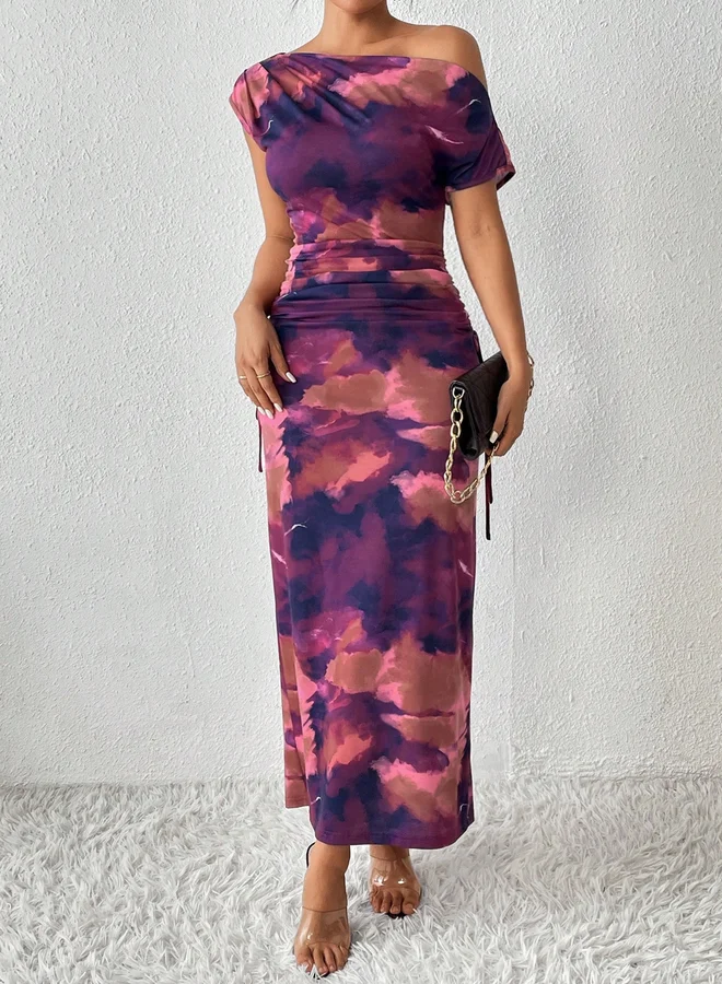 Take Two Take Two Dye Tie Print One Shoulder Maxi Dress