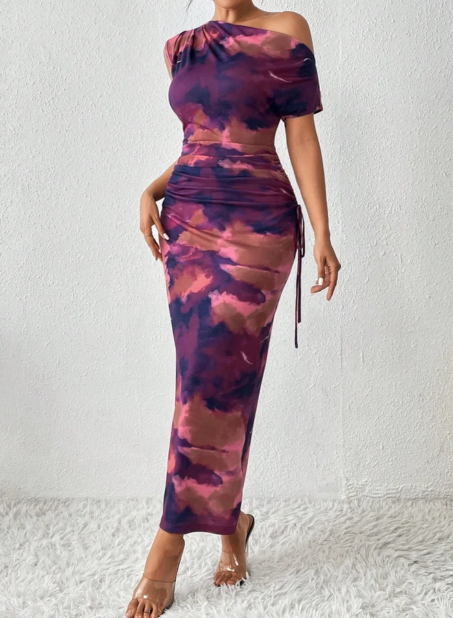 Take Two Take Two Dye Tie Print One Shoulder Maxi Dress