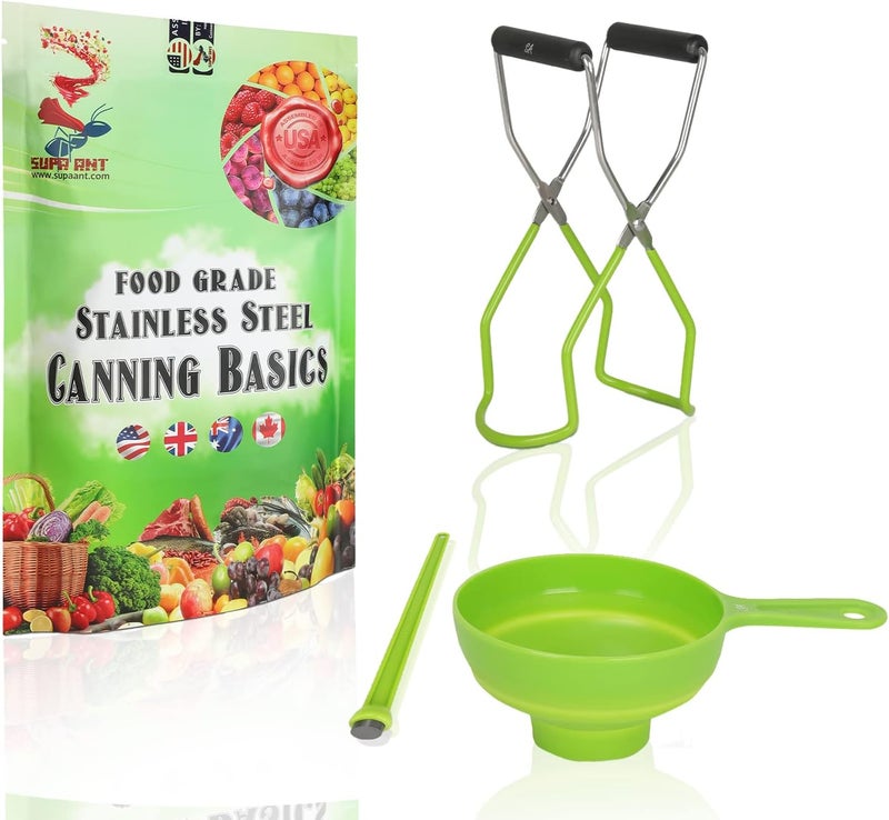 Supa Ant Canning Supplies Starter Kit (Food Grade) - Home Canning Kits Set for Beginners - 3 Pieces Including Wide Mouth Jar Funnel, Magnetic Lid Lifter, Stainless Steel Jar Lifter (Assembled in USA) - Image 1