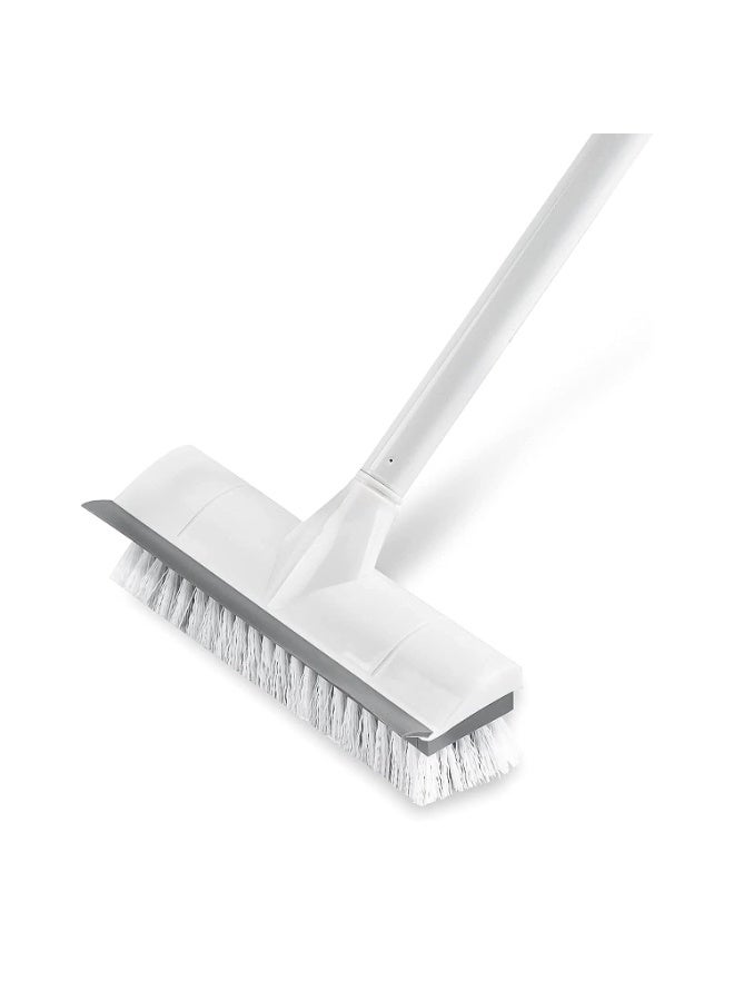 NXT Floor Scrub Brush with Long Handle - 2-in-1 Stiff Bristle Scrubber and Squeegee for Bathroom, Tile, Grout, Kitchen, Patio, and Garage - Image 1