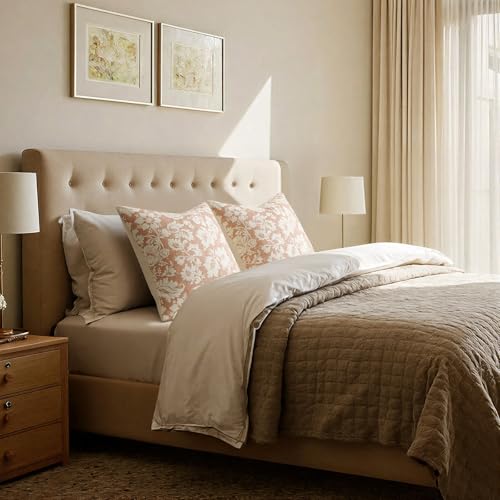 MUSSEL Light Coral Floral Pillow Covers 18x18，Vintage Decorative Throw Pillow Patterned Covers Neutral Modern Farmhouse Cushions Cotton Accent Covers for Sofa Bed Living Room Pillowcases Set of 2 - Image 5