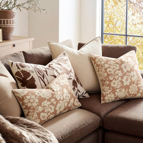 MUSSEL Light Coral Floral Pillow Covers 18x18，Vintage Decorative Throw Pillow Patterned Covers Neutral Modern Farmhouse Cushions Cotton Accent Covers for Sofa Bed Living Room Pillowcases Set of 2 - Image 3
