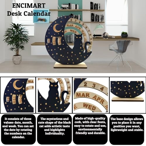 ENCIMART Cat Perpetual Desk CalendarReusable 6 Inch Wooden Mini Moon Calendar Creative Rotatable Disk Calendar DecorationDesk Accessories for Home Office Decor for Cat Lovers - Image 3