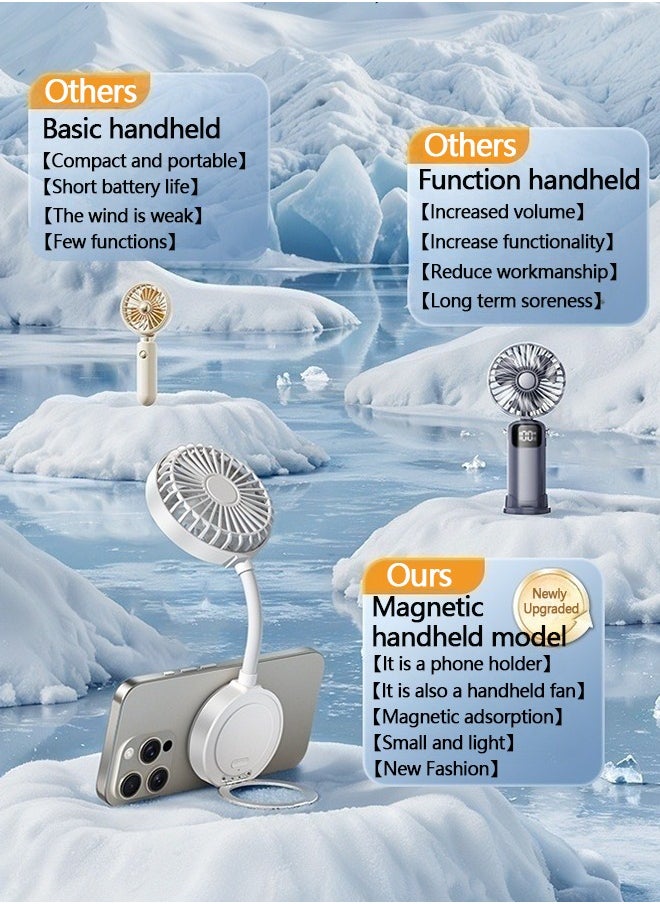 Generic Magnetic Foldable Desk Fan Magnetic Handheld fan with Table Phone holder USB Powered Mini Fan Rechargeable Table Small Fan Handheld Portable Hand fan Fan Turbo fan for Computer Yoga Studio  - Image 3