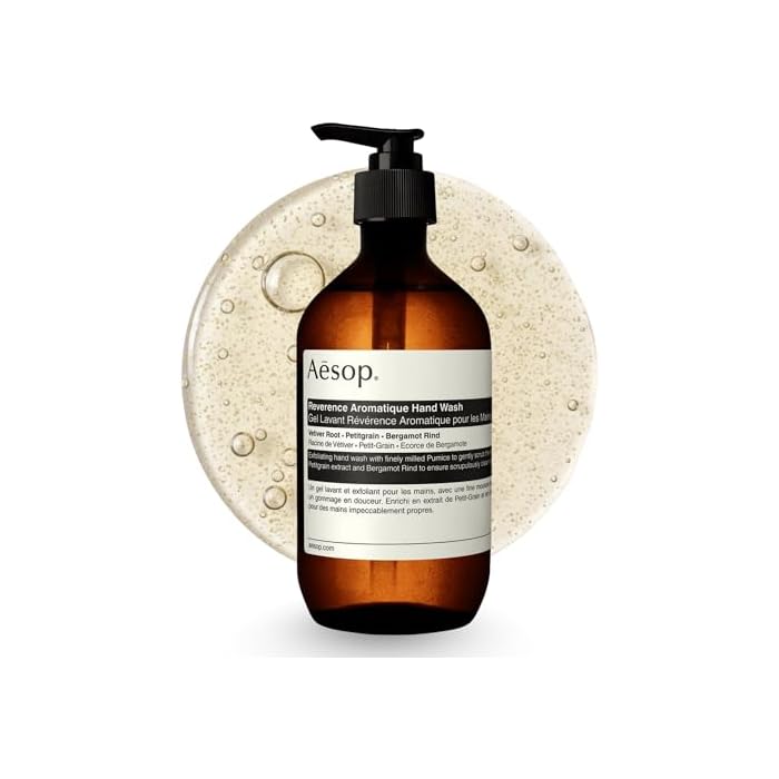 Aesop Reverence Aromatique Exfoliating Hand Wash | Exfoliating Hand Soap with Finely Milled Pumice | Gentle Cleansing & Skin-Smoothing Formula with Vetiver, Petitgrain & Bergamot | 500mL / 16.9 oz