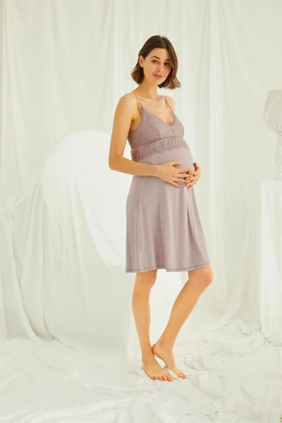 Monamise 18490 Women's Mink Lace Rope Strap Maternity Nightgown