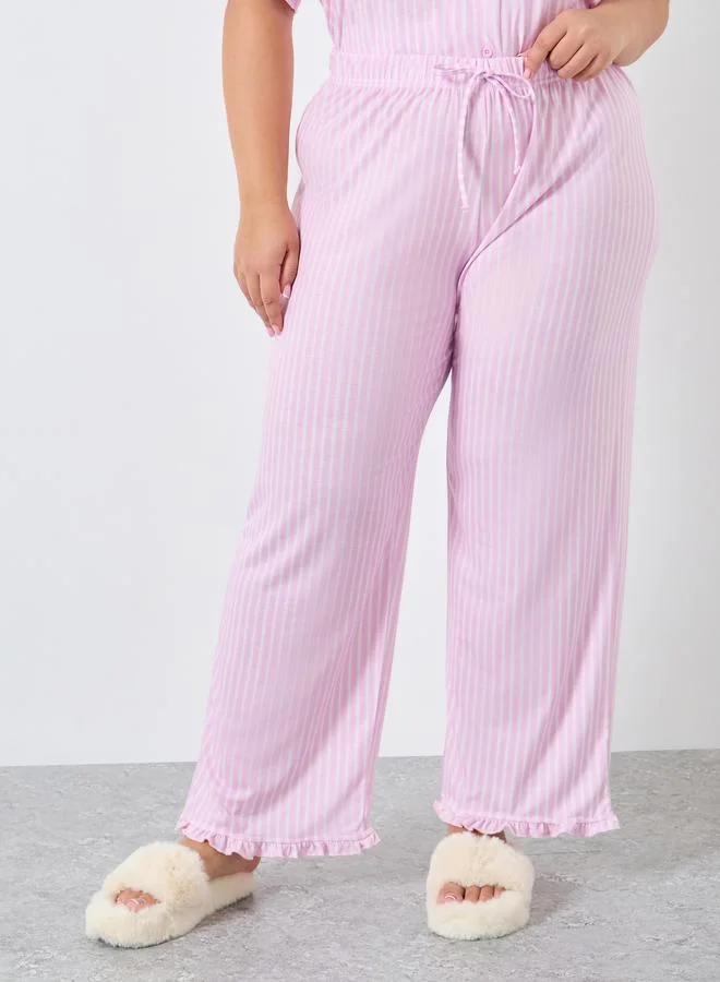 ستايلي Styli Plus Size Pink Striped Shirt and Pyjama Set