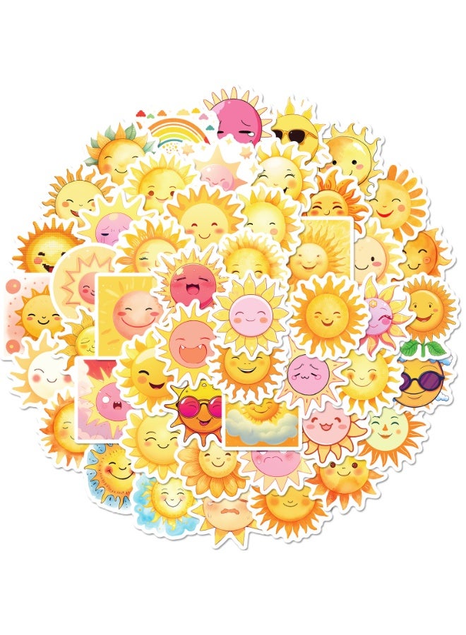 NIBEMINENT 50 Pcs Cartoon Sun Deco Kit Waterproof Stickers, High Definition Printing Bright Colors, Suitable for Laptop Skateboard Luggage Water Bottle Guitar DIY - Image 1