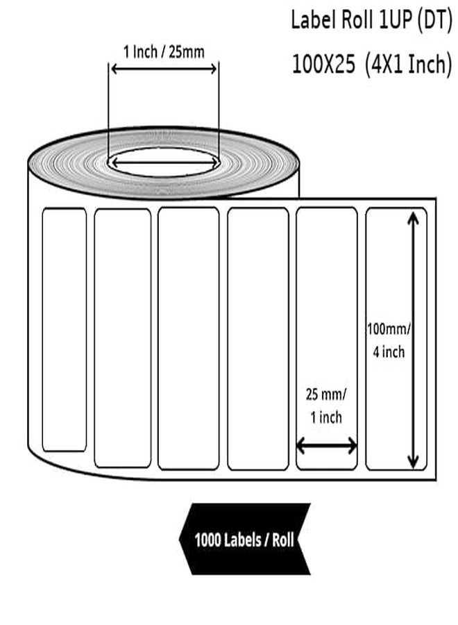 Semana Direct Thermal Barcode Label 100x25 mm,4X1 inch,1Up,1000 Labels per Roll; Self Adhesive Paper Label Designed for Small Thermal Printers; (Pack of 4 Rolls (4000 Labels)) - Image 2