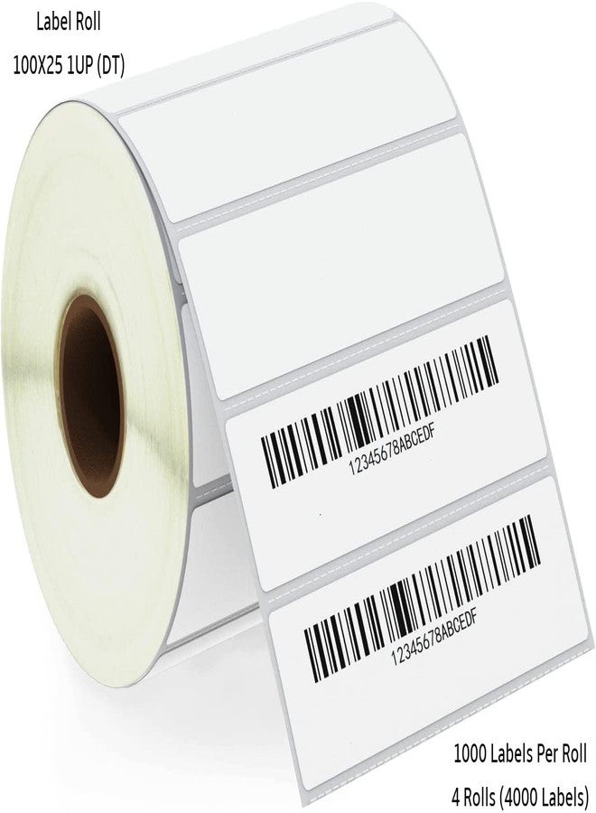 Semana Direct Thermal Barcode Label 100x25 mm,4X1 inch,1Up,1000 Labels per Roll; Self Adhesive Paper Label Designed for Small Thermal Printers; (Pack of 4 Rolls (4000 Labels)) - Image 1
