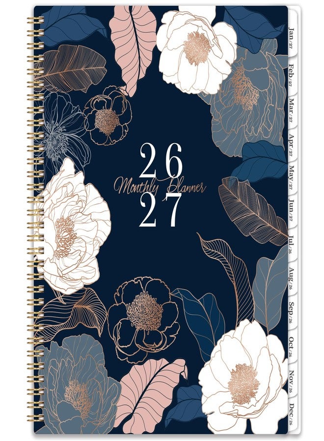 Pinchoco 2026-2027 Monthly Planner - 9" x 11" 18 Months Calendar Planner, Jul. 2026 - Dec. 2027, 26-27 Monthly Calendar Planner with Tabs, Pocket, Thick Paper, Note Pages, Twin-Wire Binding - Engraved Floral - Image 1