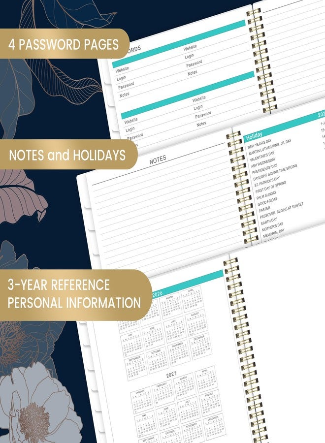 Pinchoco 2026-2027 Monthly Planner - 9" x 11" 18 Months Calendar Planner, Jul. 2026 - Dec. 2027, 26-27 Monthly Calendar Planner with Tabs, Pocket, Thick Paper, Note Pages, Twin-Wire Binding - Engraved Floral - Image 5