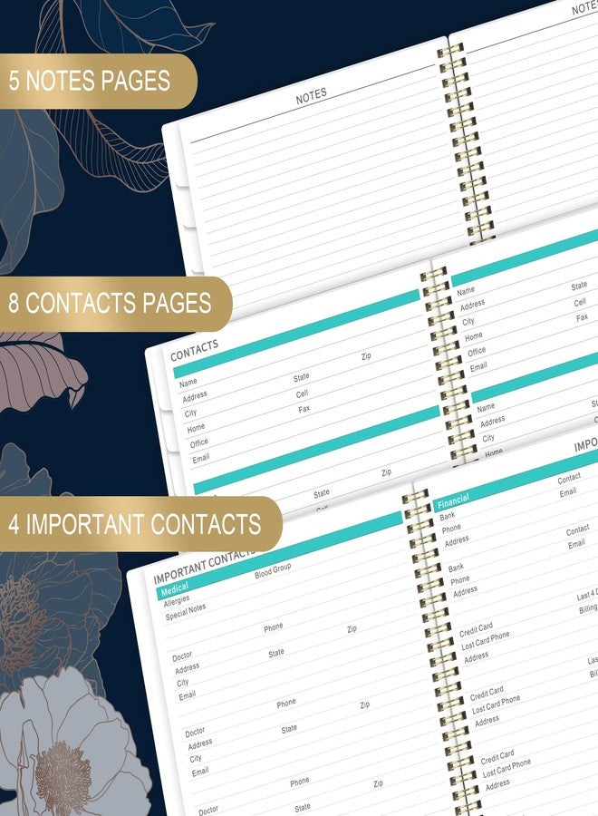 Pinchoco 2026-2027 Monthly Planner - 9" x 11" 18 Months Calendar Planner, Jul. 2026 - Dec. 2027, 26-27 Monthly Calendar Planner with Tabs, Pocket, Thick Paper, Note Pages, Twin-Wire Binding - Engraved Floral - Image 4