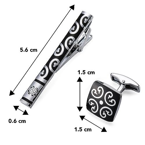 Peora Black Silver Decorative Combo Tie Pin and Cufflinks Set for Men Boys Wedding Business Gift - Image 4