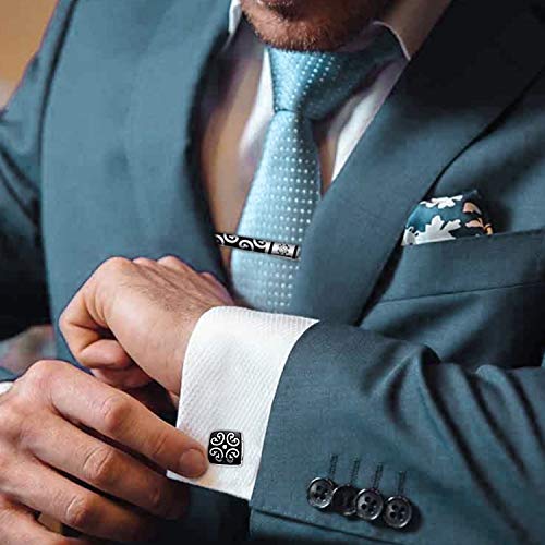 Peora Black Silver Decorative Combo Tie Pin and Cufflinks Set for Men Boys Wedding Business Gift - Image 3