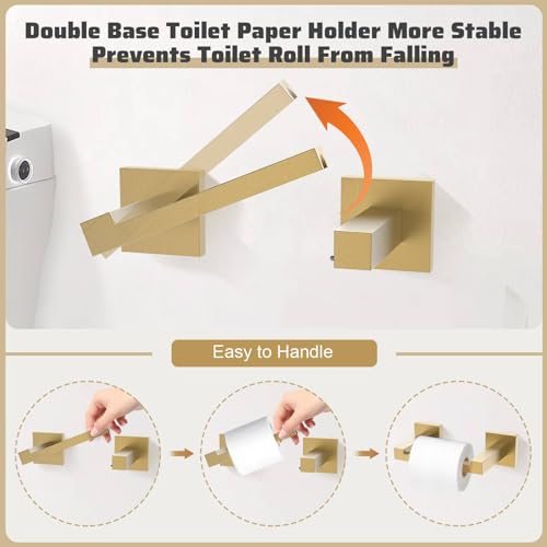 TNOMS 5Piece Towel Bar Set Brushed Gold Bathroom Hardware Accessories Set Includes Upgraded Double Base Toilet Paper HolderModern Square Towel Holder Set Stainless Steel Wall Mount 236 Inch - Image 3
