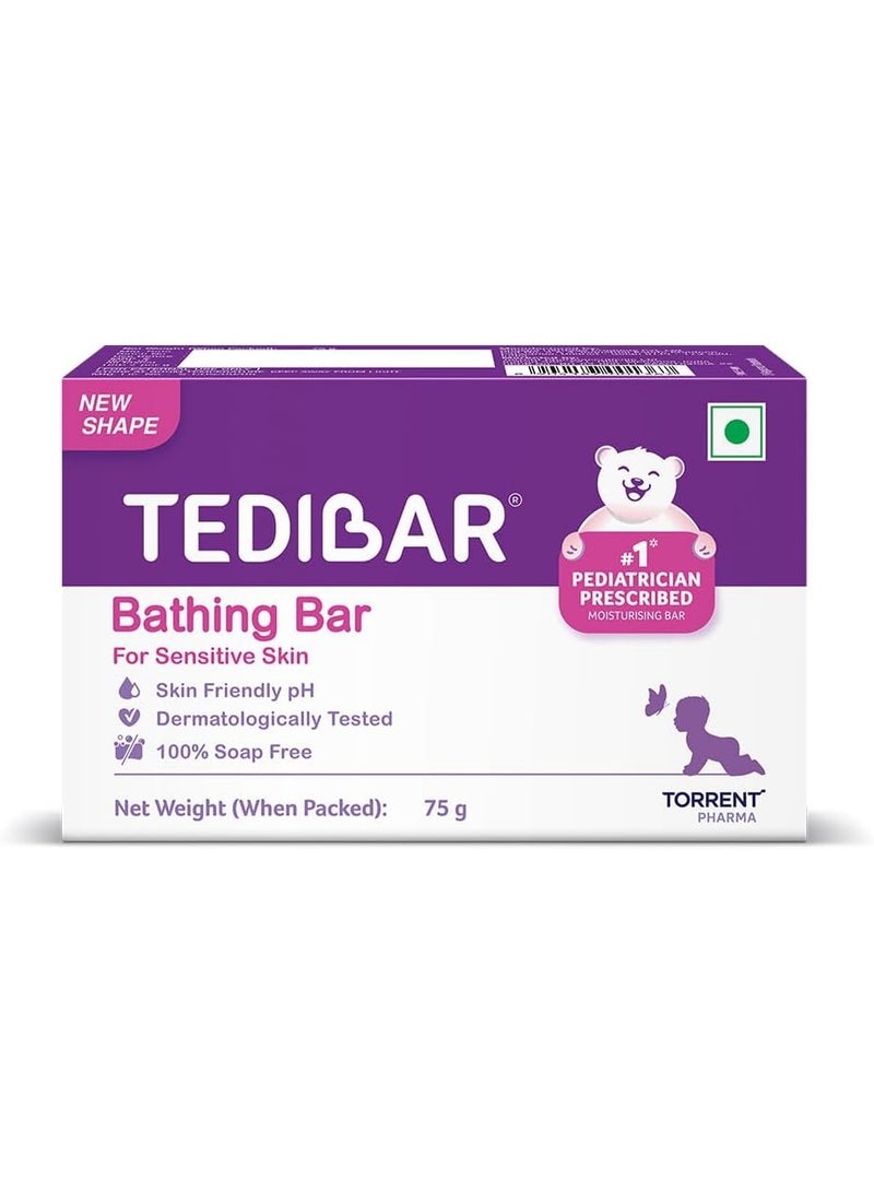 Tedibar Moisturising Baby Bathing Bar 75g (Pack of 1) 100% Soap Free No. 1* Pediatrician Prescribed Moisturising Bar - By Torrent Pharma