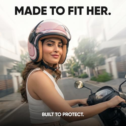 TVS MissFit Women's Open Face Helmet | Lightweight Shell | Pastel Colors Designed Exclusively for Women | Extreme Comfort Fit for Girls | Clear Visor | DOT & ISI Certified (Rouge/S) - Image 2