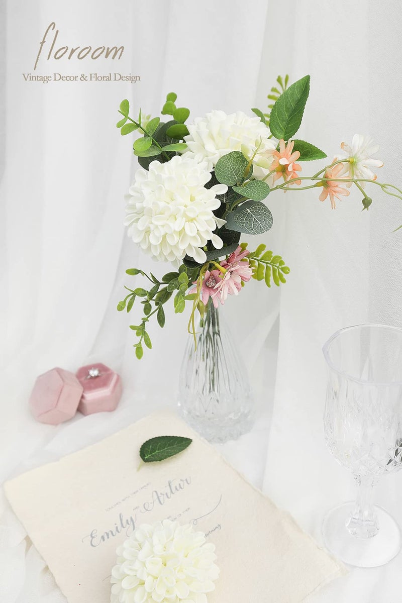 Floroom Artificial Dahlia Flowers 25pcs Real Looking Ivory Foam Fake Roses with Stems for DIY Wedding Bouquets White Bridal Shower Centerpieces Floral Arrangements Party Tables Home Decoration - Image 2