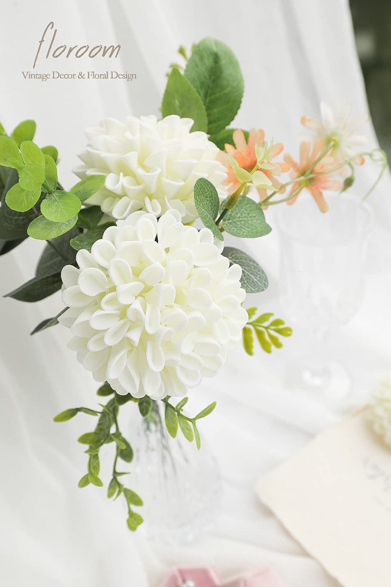 Floroom Artificial Dahlia Flowers 25pcs Real Looking Ivory Foam Fake Roses with Stems for DIY Wedding Bouquets White Bridal Shower Centerpieces Floral Arrangements Party Tables Home Decoration - Image 4