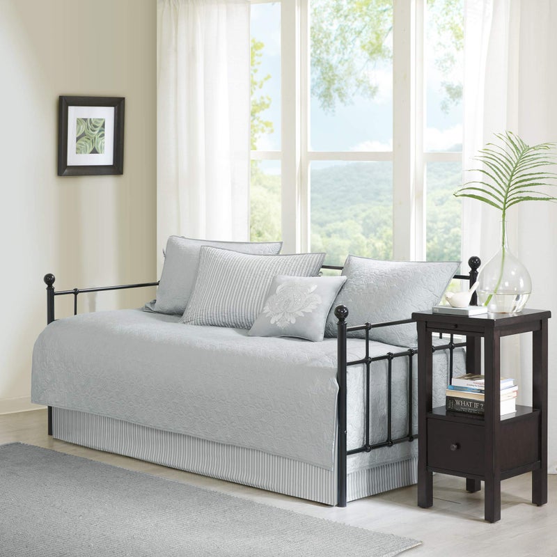 madison park Madison Park Cotton Daybed Cover SetDouble Sided Quilting Classic Cottage Design All Season Bedding with Bedskirt Matching Shams Decorative Pillow 75x39 Quebec Grey 6 Piece