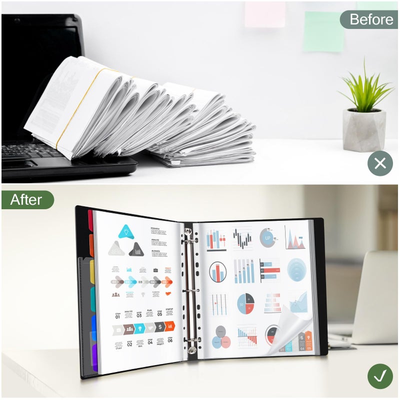 Uquelic 50-Pocket Binder with Plastic Sleeves for Letter/A4 Size(11" x 8.5"), Document Binder Organizer for Papers, Certificates and Artwork, Colorful PP Divider Pages for Presentation - Image 5