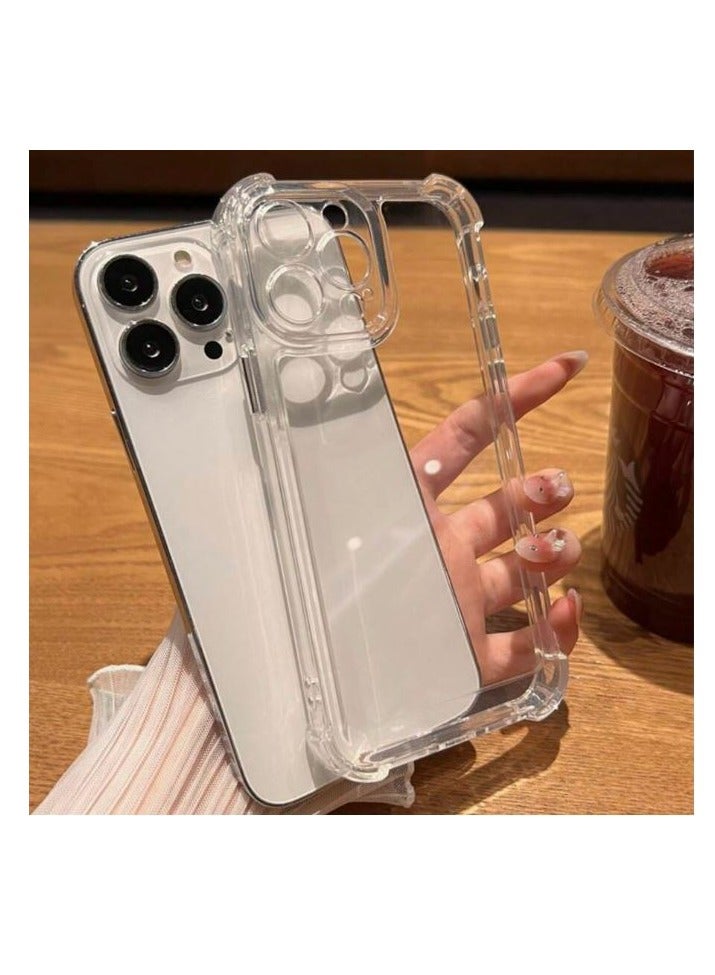 iPhone 16 Pro Max Clear Case Luxury Four Corner Shock-Absorbing Crystal Transparent Phone Cover With Silver Buttons - Image 1