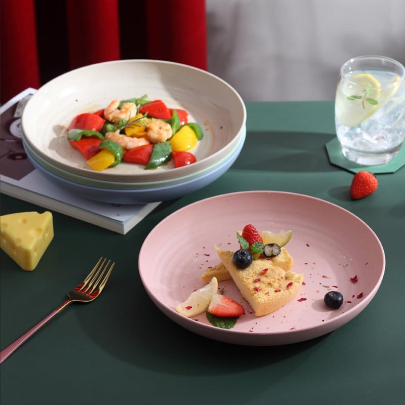 Trifecta Wheat Straw Plates, Unbreakable Dinner Deep Dish, 20 CM Serving Tray, Reusable Fruit/Dessert Plate, Lightweight Salad Plates for Restaturant/Kitchen Dishes Tray (8 PCs, 20 CM) - Image 2