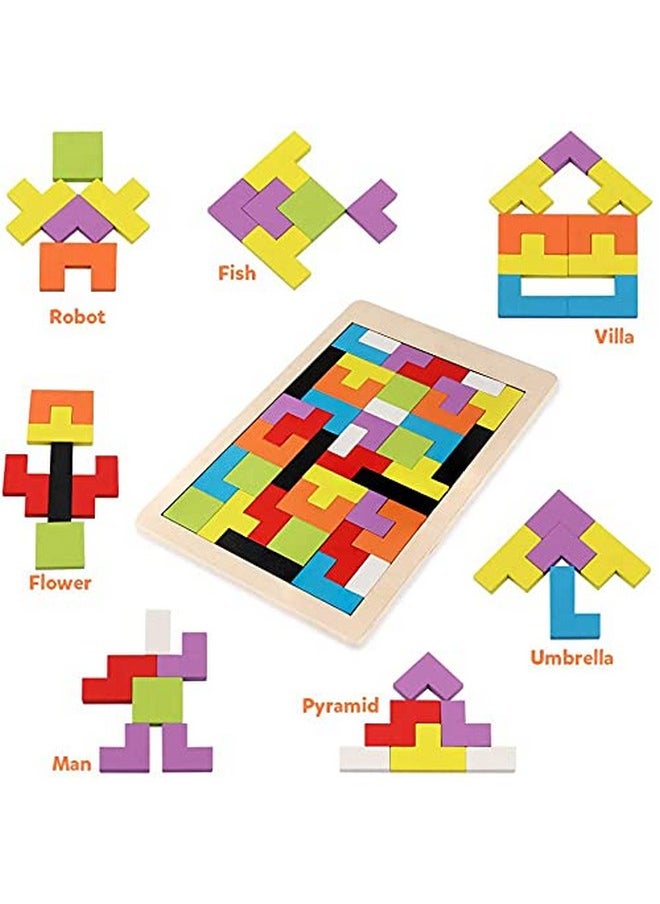 Kidzbell - KidzBell Wooden Puzzles Brain Teasers Toy Colorful Jigsaw Game Wood Montessori Intelligence STEM Educational Gift for Baby Toddlers Kids 3 4 5 6 7 Years Old Boys Girls 40 Pcs - Image 1