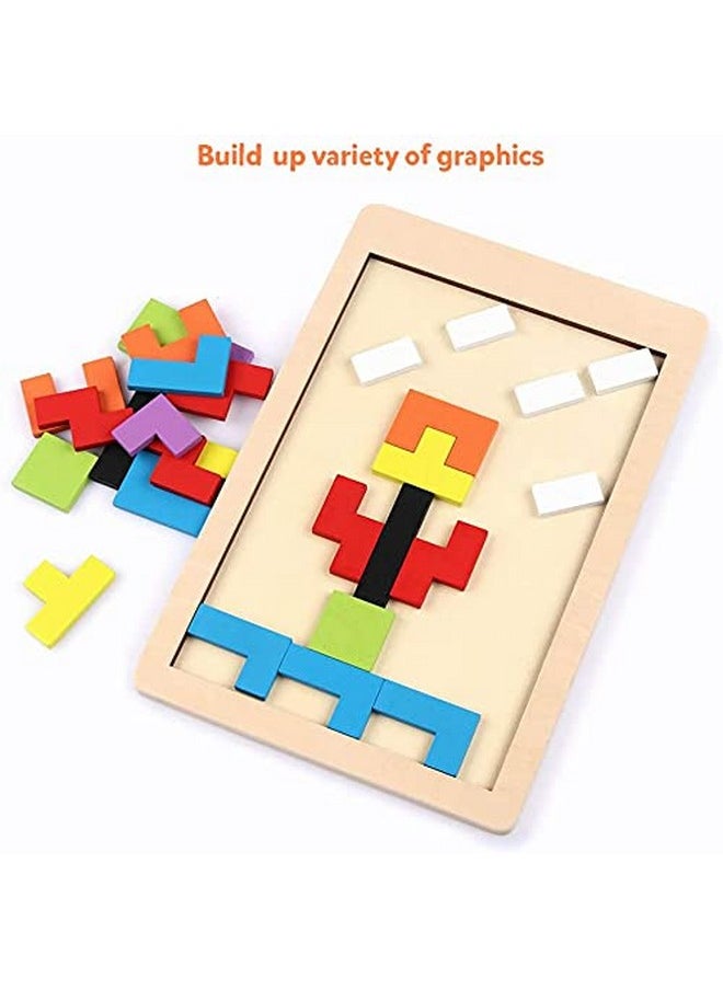 Kidzbell - KidzBell Wooden Puzzles Brain Teasers Toy Colorful Jigsaw Game Wood Montessori Intelligence STEM Educational Gift for Baby Toddlers Kids 3 4 5 6 7 Years Old Boys Girls 40 Pcs - Image 1