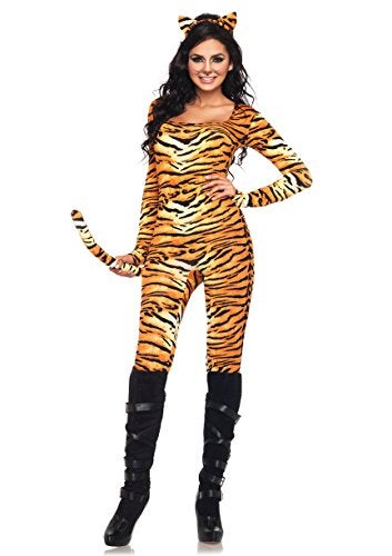 Leg Avenue womens - 2 Piece Wild Tigress Catsuit Set Sexy Tiger Bodysuit With Tail for Women Adult Sized Costumes, Orange/Black, Small Medium US - Image 2