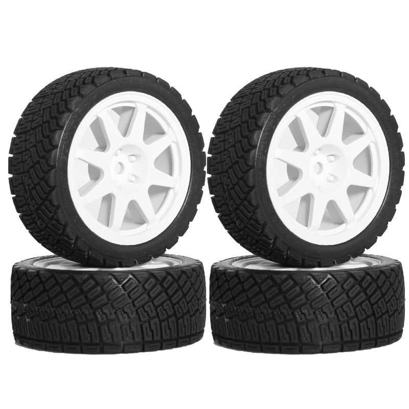 Rubber Tires for Remote Control Racing Car Remote Control Wheels and Tires 4pcs Remote Control Sports Car Tires Replacement for RS Red Spider 110 replacement for WRC Hyundai i20 Rally