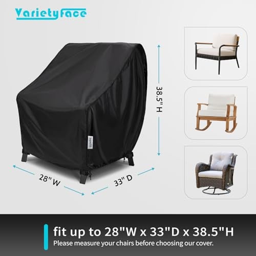 VARIETYFACE Outdoor Swivel Rocking Chair Covers 2 Pack Patio Chair Covers with Air Vents Wind Straps Fit up to 28 W x 33D x 385H Black - Image 3