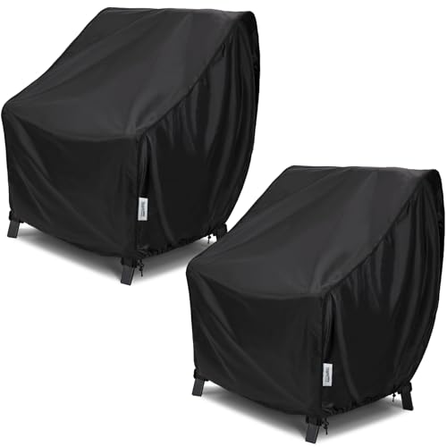 VARIETYFACE Outdoor Swivel Rocking Chair Covers 2 Pack Patio Chair Covers with Air Vents Wind Straps Fit up to 28 W x 33D x 385H Black - Image 1