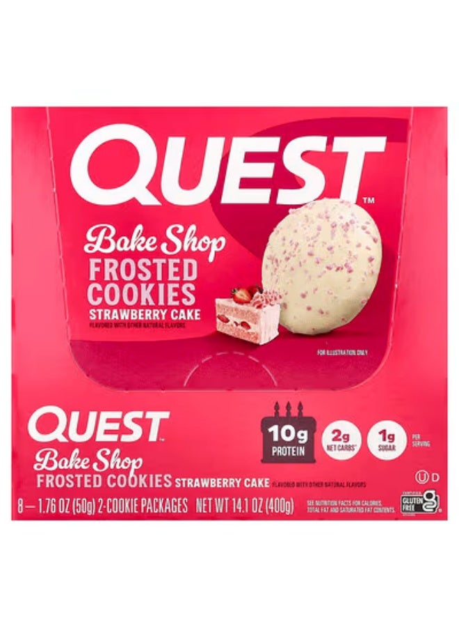 Quest Nutrition، بسكويت بيك شوب المُغطى بالكريمة، كعكة الفراولة، 8 عبوات، 1.76 أونصة (50 جم) لكل عبوة