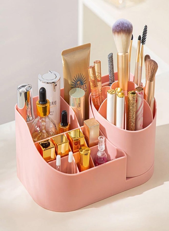 KRYLAR-Pink 360° Makeup Organizer,Skincare Organizers,Multi-Grid Large Capacity Cosmetics Organizer for Vanity Decor,Bathroom Countertops,Desk Storage Container,Cosmetic Display cases. - Image 1