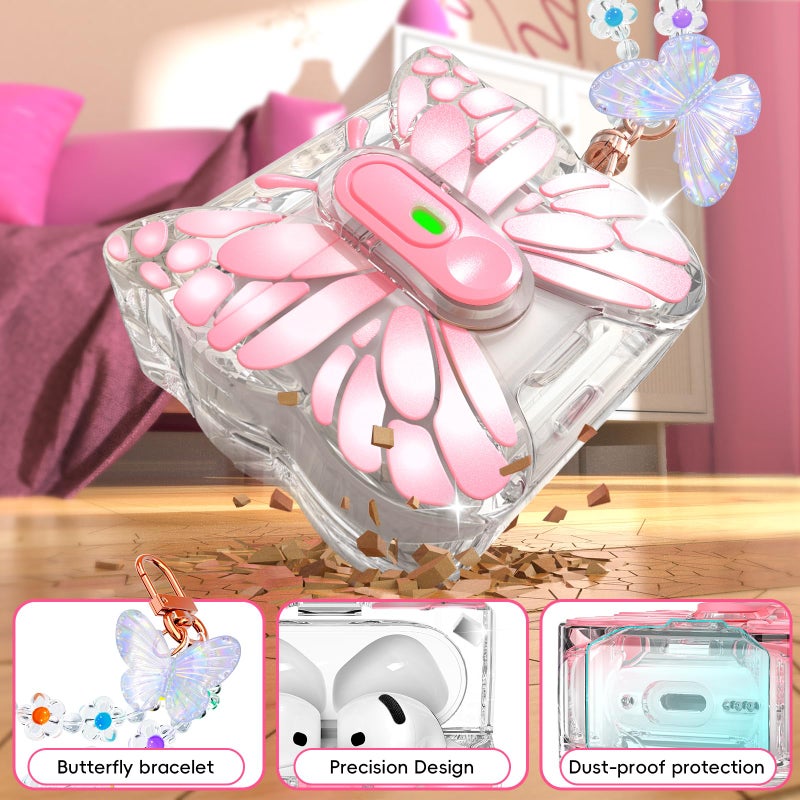 R-fun for AirPods 4 Case Butterfly Artistry - Auto Pop-Up Lid & Kickstand Function, Military-Grade 360Â° Protection with Beautiful Bracelet & Cleaning Kit for AirPods 4th Gen 2024 - Image 5