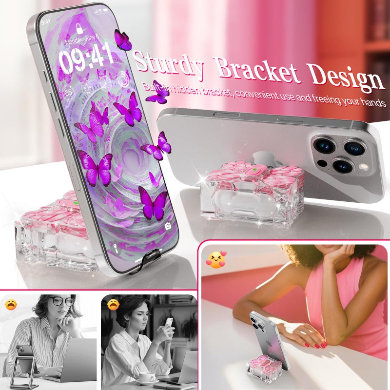R-fun for AirPods 4 Case Butterfly Artistry - Auto Pop-Up Lid & Kickstand Function, Military-Grade 360Â° Protection with Beautiful Bracelet & Cleaning Kit for AirPods 4th Gen 2024 - Image 3