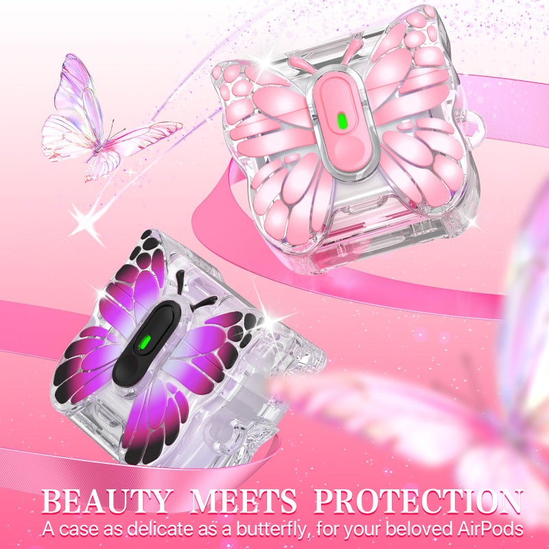 R-fun for AirPods 4 Case Butterfly Artistry - Auto Pop-Up Lid & Kickstand Function, Military-Grade 360Â° Protection with Beautiful Bracelet & Cleaning Kit for AirPods 4th Gen 2024 - Image 4