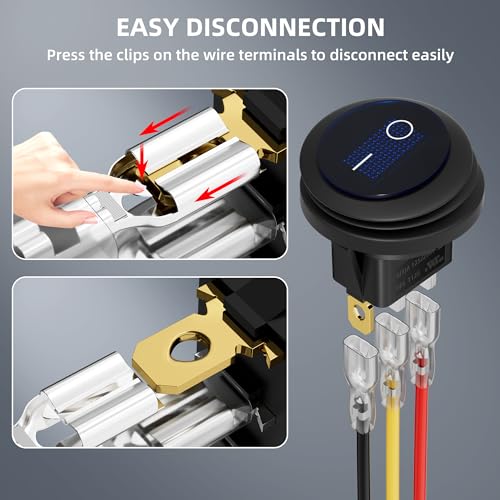 DaierTek 12V Waterproof Round Rocker Switch Blue LED Lighted [UL Listed] ON Off 3 Pin 12 Volt 20A Weatherproof Illuminated Toggle for Marine Car RV Truck -5Pack - Image 4