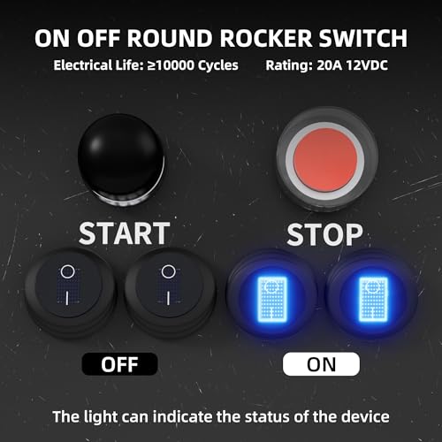 DaierTek 12V Waterproof Round Rocker Switch Blue LED Lighted [UL Listed] ON Off 3 Pin 12 Volt 20A Weatherproof Illuminated Toggle for Marine Car RV Truck -5Pack - Image 3