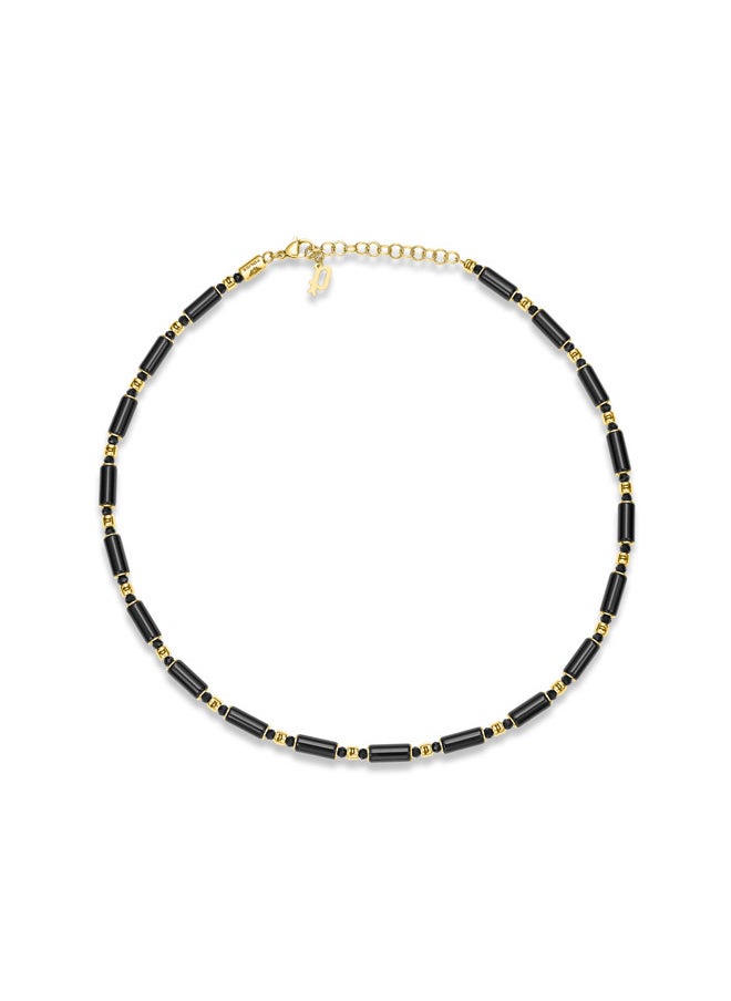 POLICE SILO Necklace  Black Circular and Cylindrical Beads on IP Gold Stainless Steel Chain for Bold Contrast  - Image 1