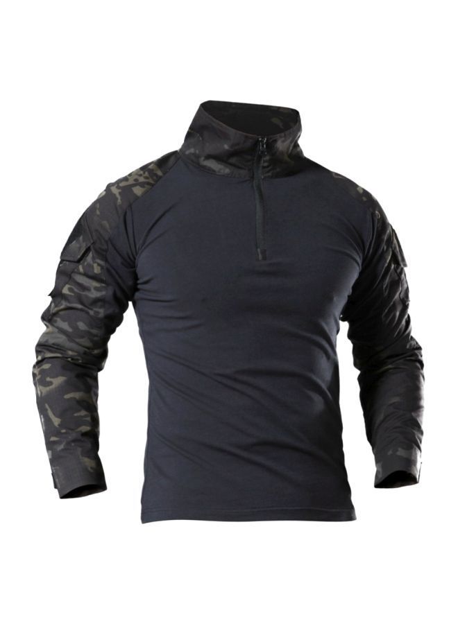 NIBEMINENT Camouflage Pattern Long Sleeve Zipper T-Shirt Black/Green 