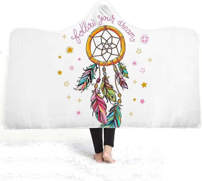 Winter Plush Wearable Cloak Double-Layer Bath Children Adult Dream Catcher Printed Hooded Blanket Daily Use (Colour: 7 Size: 200150) (6200 x 150) - Image 1