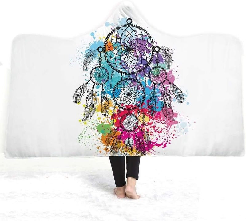 Winter Plush Wearable Cloak Double-Layer Bath Children Adult Dream Catcher Printed Hooded Blanket Daily Use (Colour: 7 Size: 200150) (6200 x 150) - Image 3