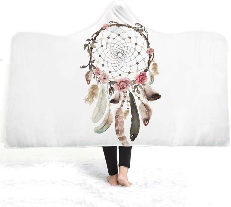 Winter Plush Wearable Cloak Double-Layer Bath Children Adult Dream Catcher Printed Hooded Blanket Daily Use (Colour: 7 Size: 200150) (6200 x 150) - Image 5