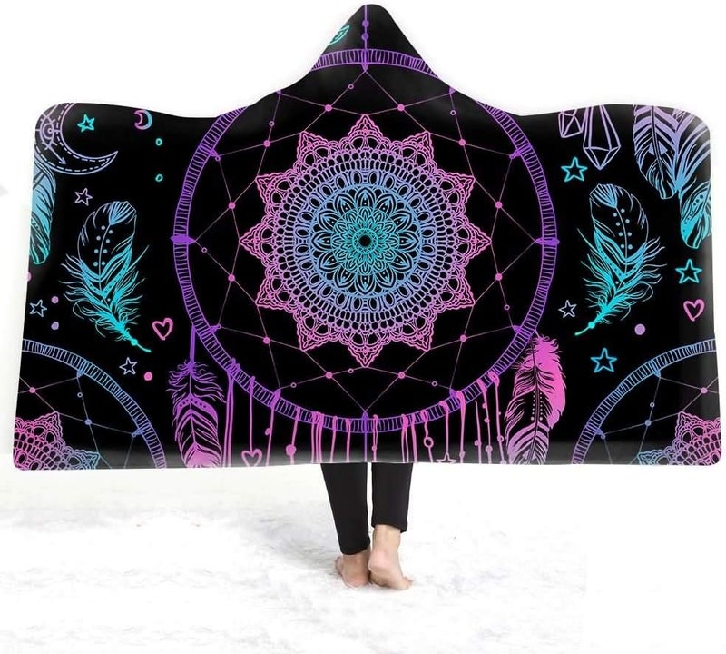 Winter Plush Wearable Cloak Double-Layer Bath Children Adult Dream Catcher Printed Hooded Blanket Daily Use (Colour: 7 Size: 200150) (6200 x 150) - Image 4