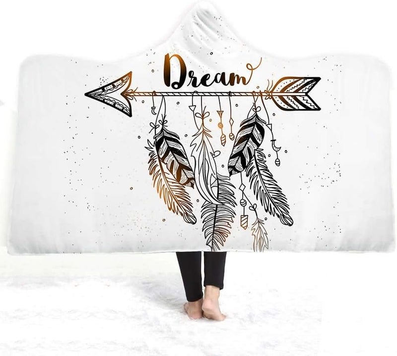 Winter Plush Wearable Cloak Double-Layer Bath Children Adult Dream Catcher Printed Hooded Blanket Daily Use (Colour: 7 Size: 200150) (6200 x 150) - Image 2