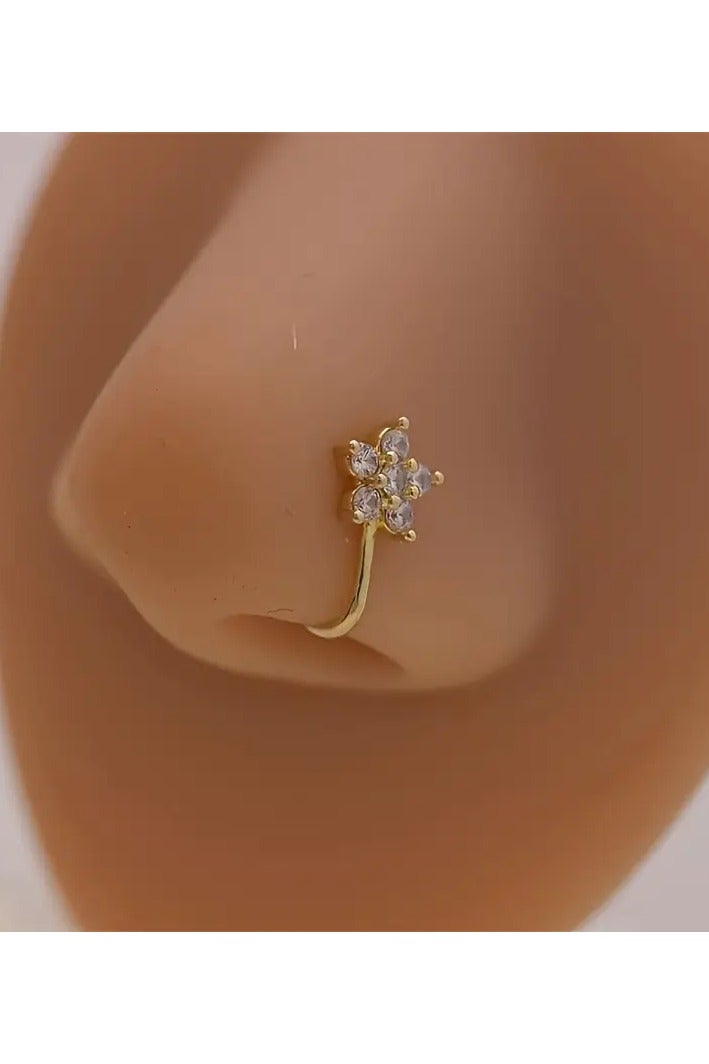 4pcs set of Women's fashionable snowflakes, cherry blossoms, tulips, inlaid Synthetic Zirconia U-shaped nose clip set, no perforation, adjustable retro elegant style, simple design, fashionable and versatile. Thanksgiving gift for family and friends - Image 3